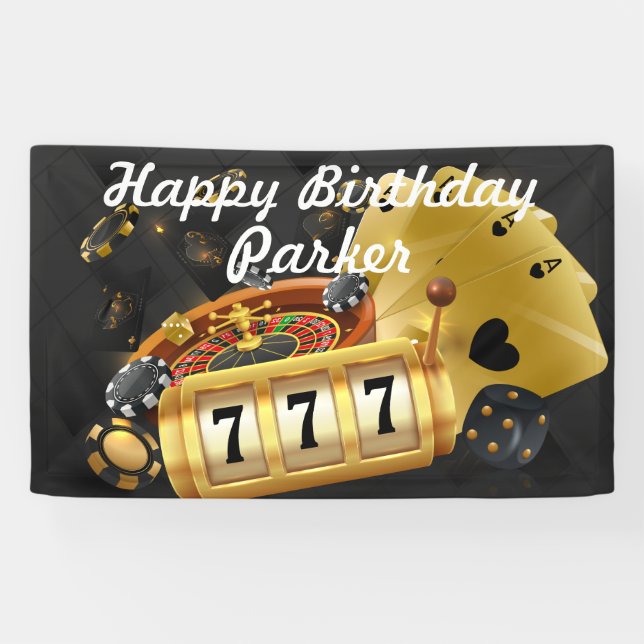 Banderoles Joyeux anniversaire Custom Casino Party Black Gold (Horizontal)