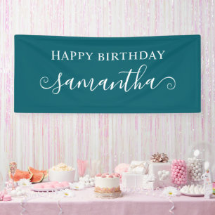 Banderoles Joyeux Anniversaire Dark Teal Court et Bouclé Nom