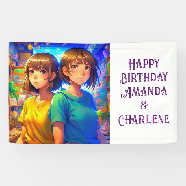 Banderoles Joyeux anniversaire de Twin Banner Anime thème (Horizontal)