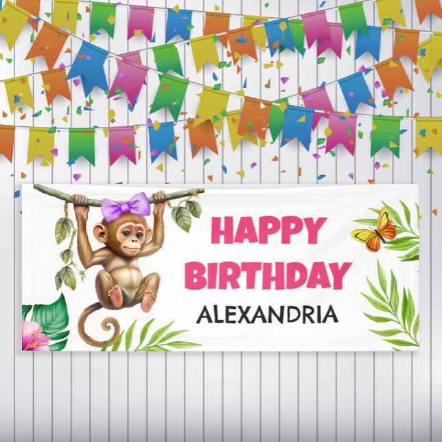 Banderoles Joyeux anniversaire du singe tropical de la Jungle (Créateur téléchargé)
