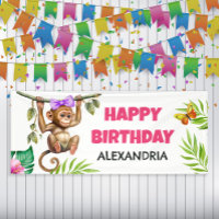 Joyeux anniversaire enfant singe mignon jungle tro