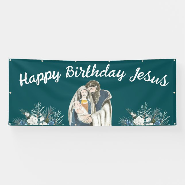Banderoles Joyeux anniversaire Jésus Noël (Horizontal)