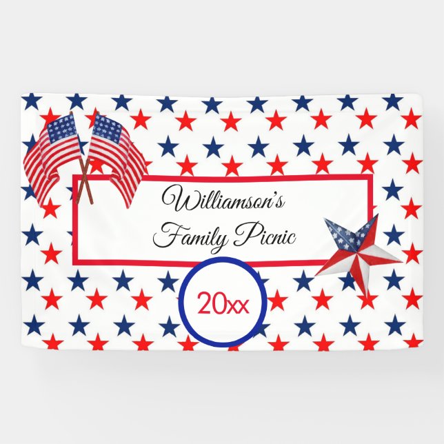 Banderoles Joyeux anniversaire Juillet 4th Stars and Stripes  (Horizontal)