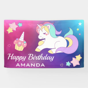 Banderoles Joyeux Anniversaire Licorne Magique et Mignonne
