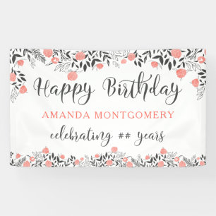 Banderoles Joyeux anniversaire N'IMPORTE QUELLE année Rose Or