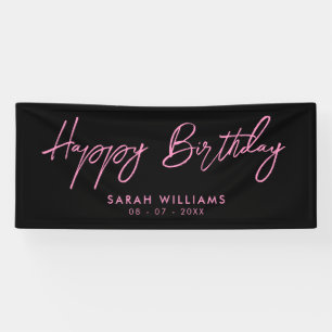 Banderoles Joyeux anniversaire noir et rose Script moderne