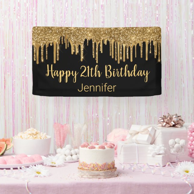 Banderoles joyeux anniversaire noir goutte parties scintillan (Fête)