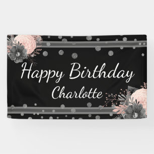Banderoles Joyeux Anniversaire Nom Fleurs Roses Confetti