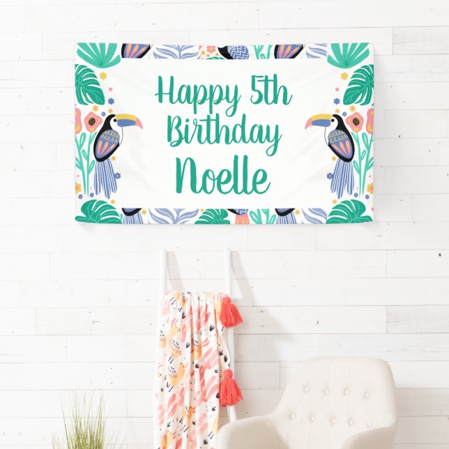 Banderoles Joyeux anniversaire ! Oiseau tropical Toucan (En situation)