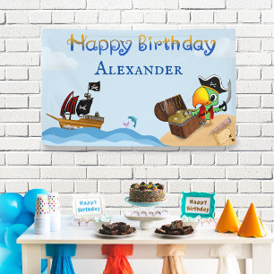 Banderoles Joyeux Anniversaire Perroquet Pirate Et Nom Du Nav
