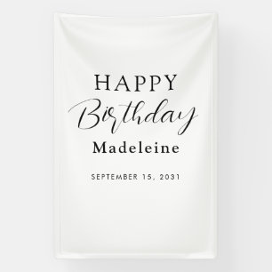 Banderoles Joyeux Anniversaire Personnalisé Nom Noir Blanc