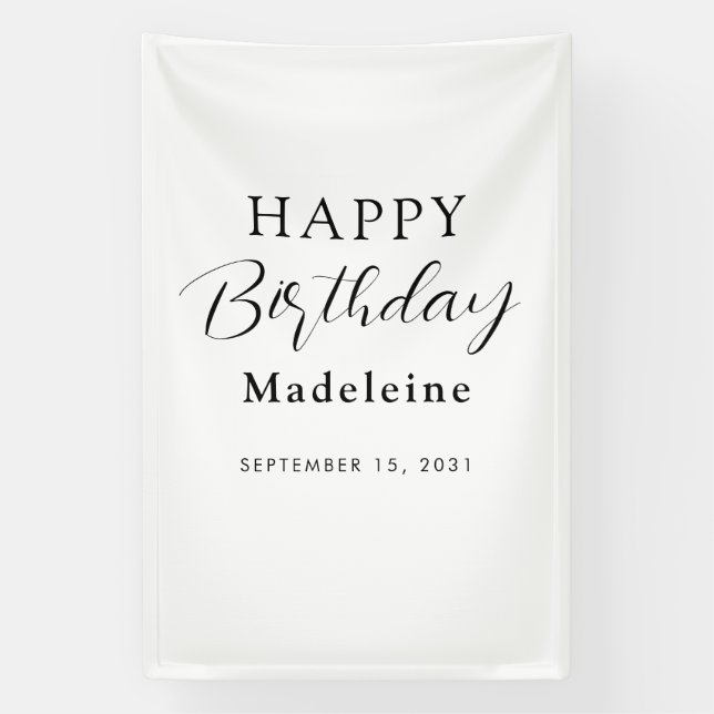 Banderoles Joyeux Anniversaire Personnalisé Nom Noir Blanc (Verticale)