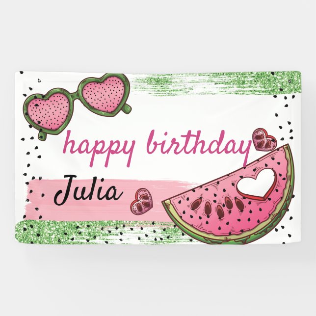 Banderoles Joyeux anniversaire personnalisé Watermelon été (Horizontal)