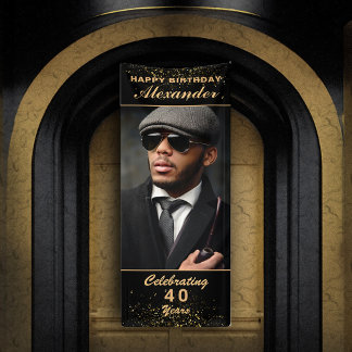 Banderoles Joyeux Anniversaire Photo Party Événement Gold Bla