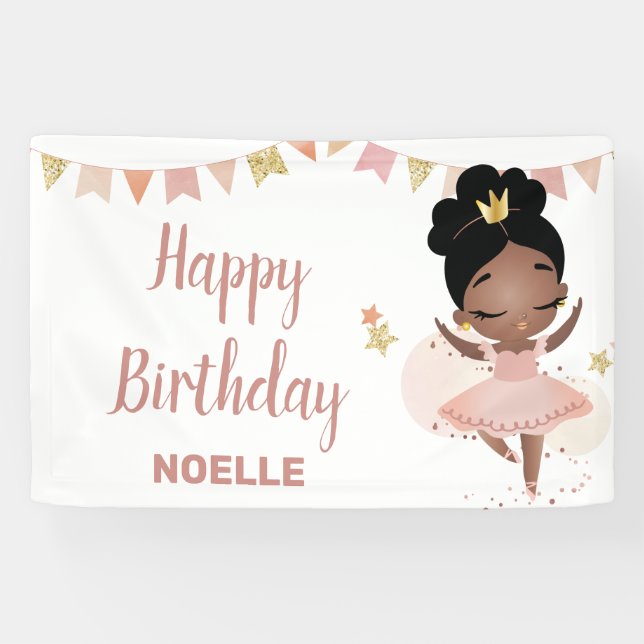 Banderoles Joyeux anniversaire ! Princesse noire Ballerina (Horizontal)