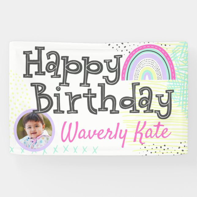 Banderoles Joyeux anniversaire Rainbow Baby Girl's Kawaii Pho (Horizontal)