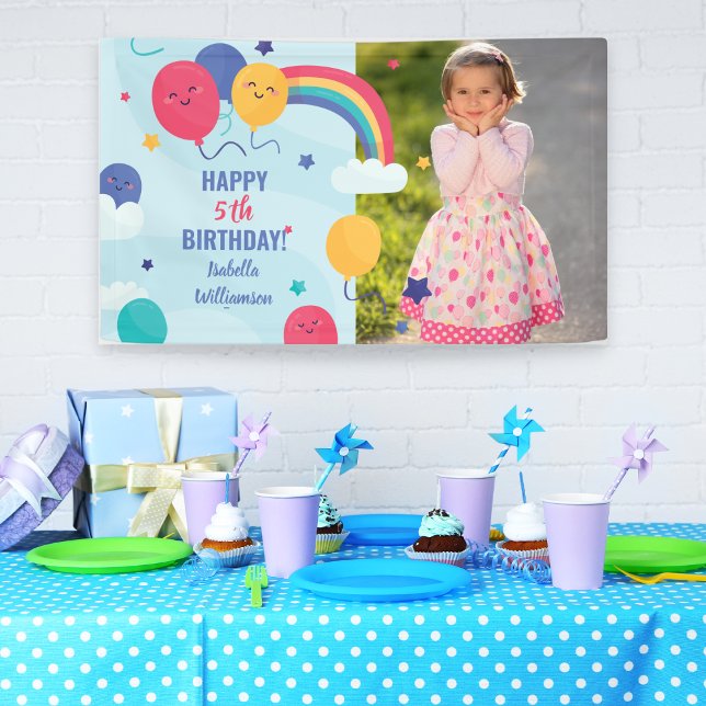 Banderoles Joyeux Anniversaire Rainbow Balloons Texte Photo P (Créateur téléchargé)