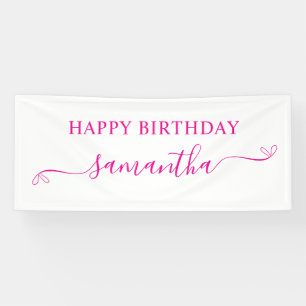Banderoles Joyeux Anniversaire Rose Chaud Nom de Signature de