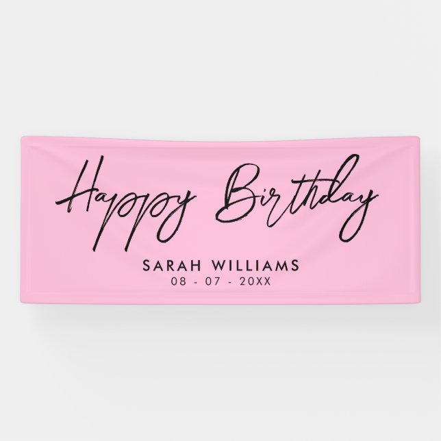 Banderoles Joyeux Anniversaire rose et noir Script moderne (Horizontal)