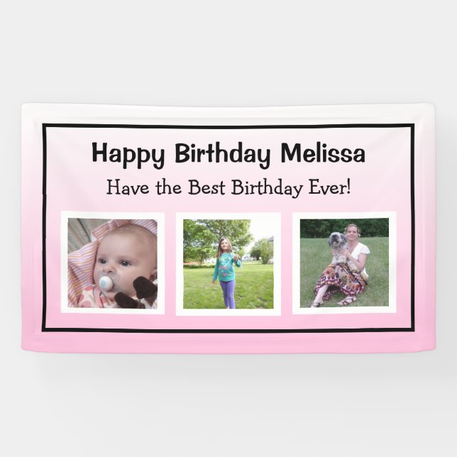 Banderoles Joyeux Anniversaire rose photo (Horizontal)