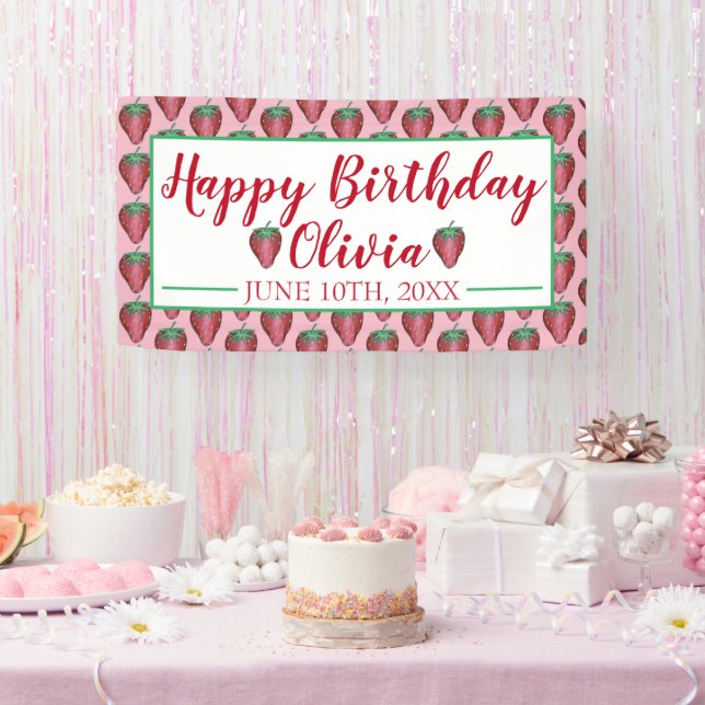Banderoles Joyeux Anniversaire Rose Red Sweet Fraise Berries (Fête)