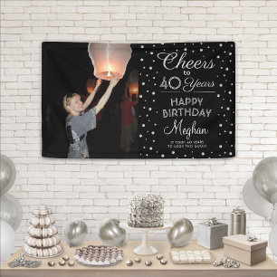 Banderoles Joyeux Anniversaire Tcheers Noir Confettis Argent 