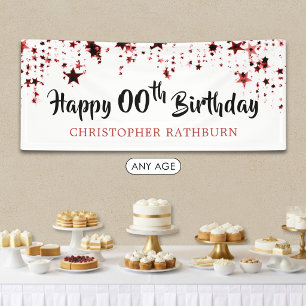 Banderoles Joyeux Anniversaire TOUT ÂGE Étoiles Rouges Nom