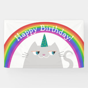 Banderoles Joyeux anniversaire Unicorn Kitten Arc-en-ciel col