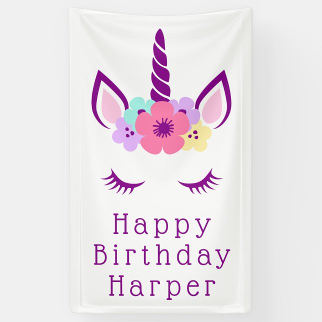 Banderoles Joyeux anniversaire | Unicorne magique (Vertical)