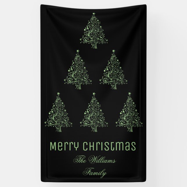 Banderoles Joyeux arbre de Noël Motif métal vert noir (Vertical)