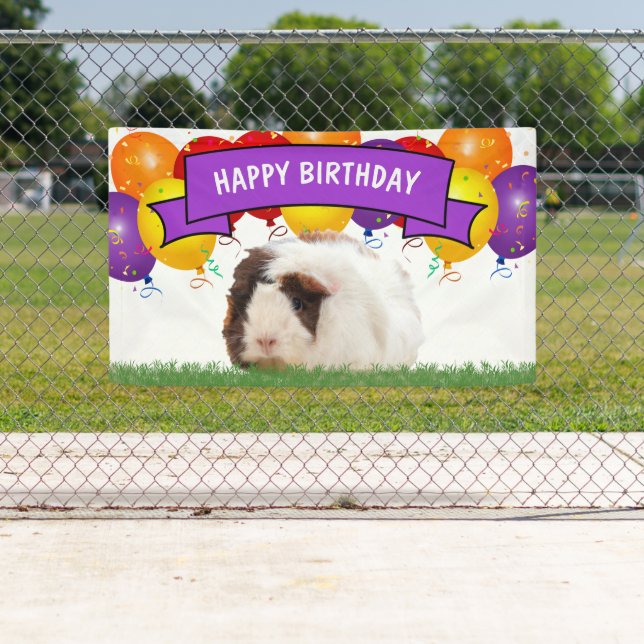 Banderoles Joyeux Ballons d'Anniversaire Blancs Cochon de Gui (En situation)