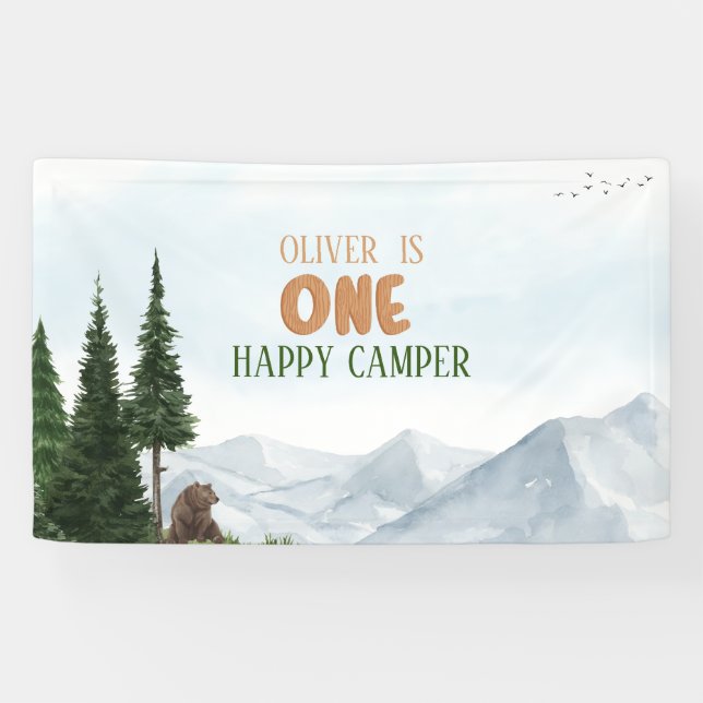 Banderoles Joyeux Camper Forest Boy Fête d'anniversaire (Horizontal)