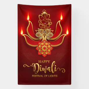 Banderoles Joyeux Diwali avec Ganesh, Rangoli et Diya