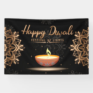 Banderoles Joyeux Diwali avec Rangoli et Diya
