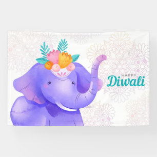 Banderoles Joyeux Diwali avec Rangoli et Elephant