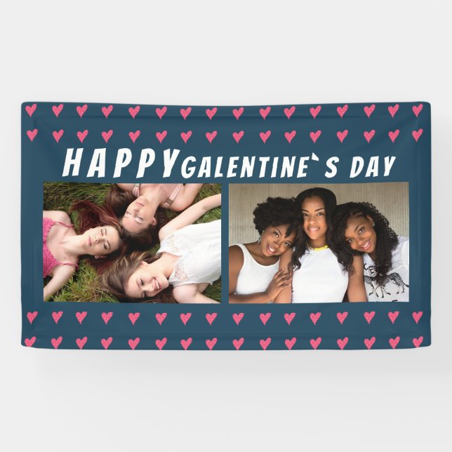 Banderoles Joyeux Galentine`s Day Pink Heart Friend 2 Photo (Horizontal)