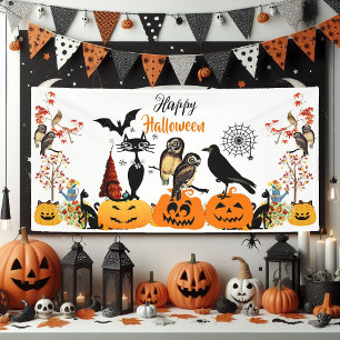 Banderoles Joyeux Halloween Chouette Citrouille noir Chouette