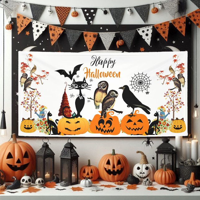 Banderoles Joyeux Halloween Chouette Citrouille noir Chouette (Happy Halloween Fall Pumpkin Black Cat Owl Spooky Banner)