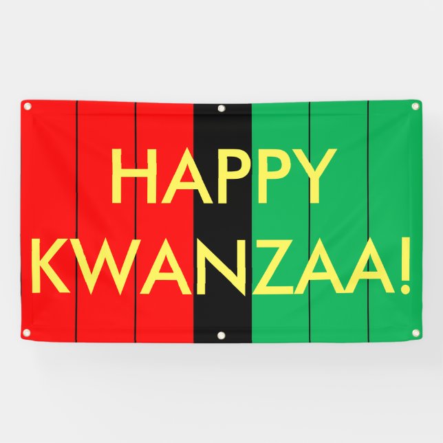 Banderoles Joyeux Kwanzaa Rouge noir Motif de rayures vertes (Horizontal)