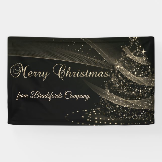 Banderoles Joyeux Noël, Arbre de Noël en or noir (Horizontal)