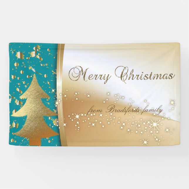 Banderoles Joyeux Noël, Arbre de Noël, Faux Gold (Horizontal)