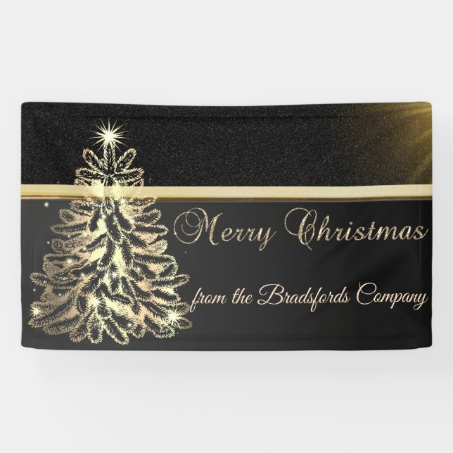 Banderoles Joyeux Noël, Arbre de Noël, Noir, Entreprise (Horizontal)