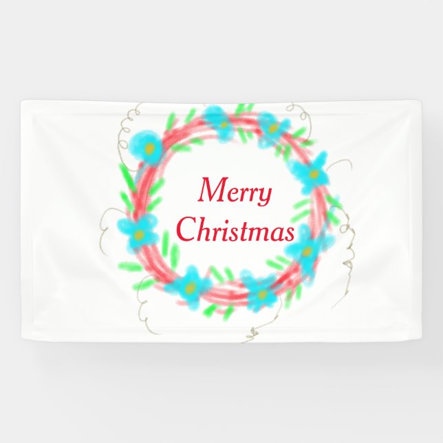 Banderoles Joyeux Noël bleu rouge guirlande aquarelle vacance (Horizontal)