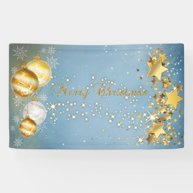 Banderoles Joyeux Noël, Boules de Noël, Étoiles, Étincelle (Horizontal)