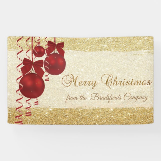 Banderoles Joyeux Noël, Boules de Noël, Glitterie, Entreprise (Horizontal)