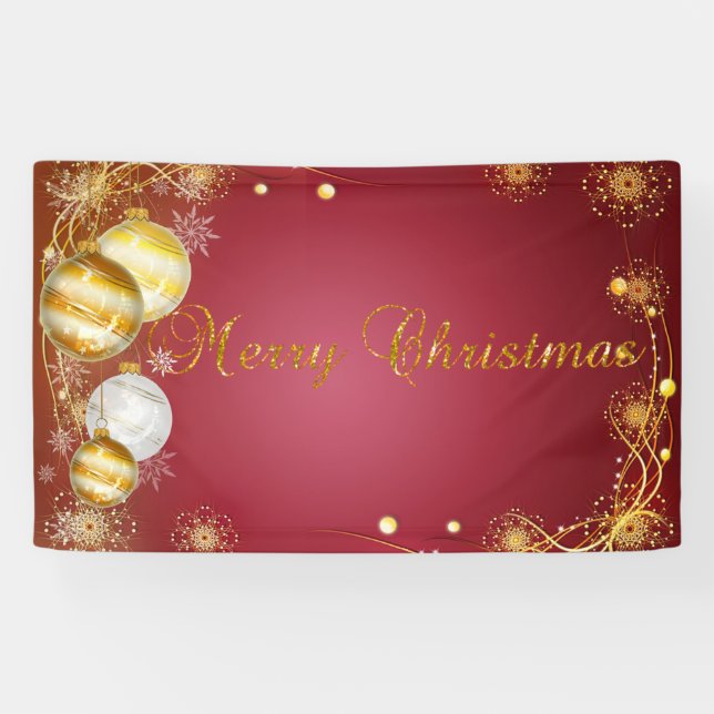 Banderoles Joyeux Noël, Boules de Noël, Rouge (Horizontal)