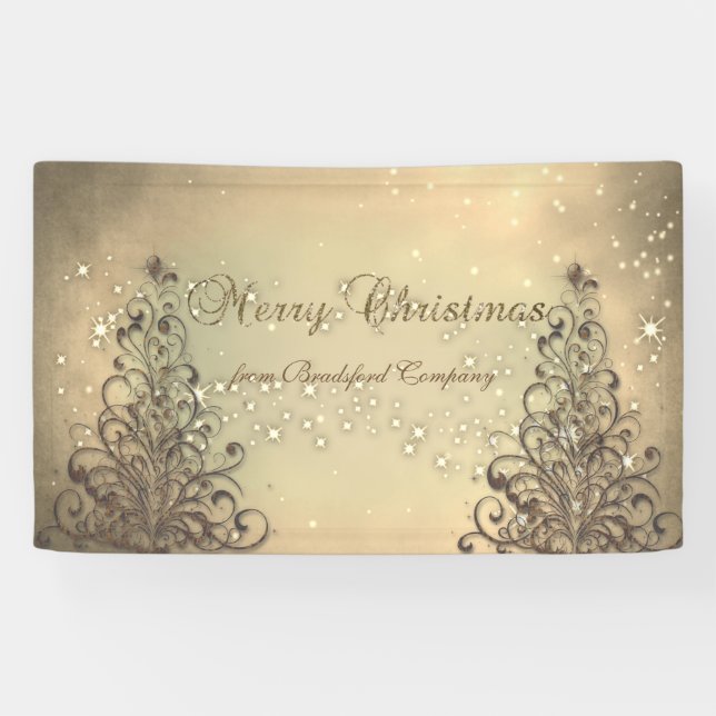 Banderoles Joyeux Noël, Or, Arbre de Noël, Étincelle (Horizontal)