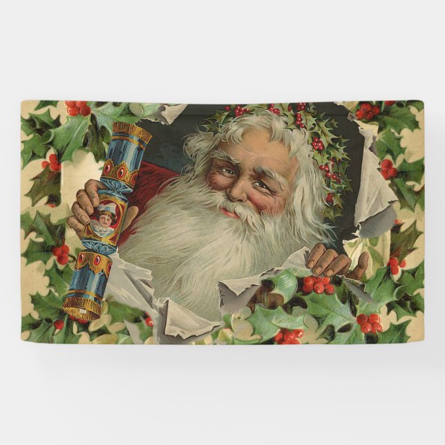 Banderoles Joyeux Noël Père Noël classique antique (Horizontal)