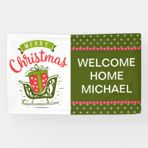 Banderoles Joyeux Noël Traîneau Bienvenue à la maison Rouge V