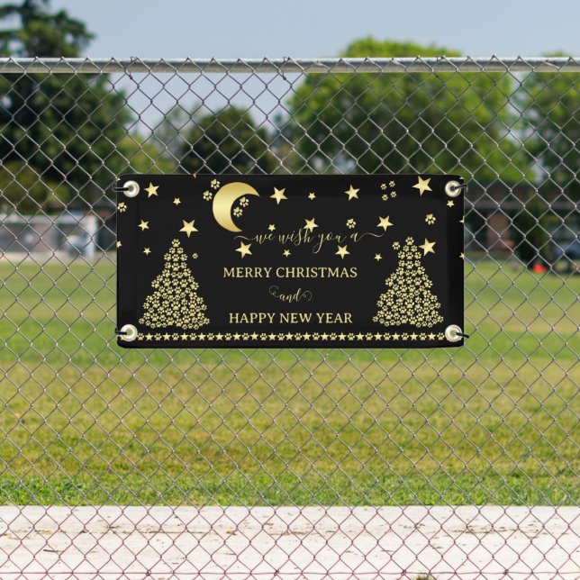 Banderoles Joyeux Pawlidays, Or brillant Paw sapin de Noël (Insitu)